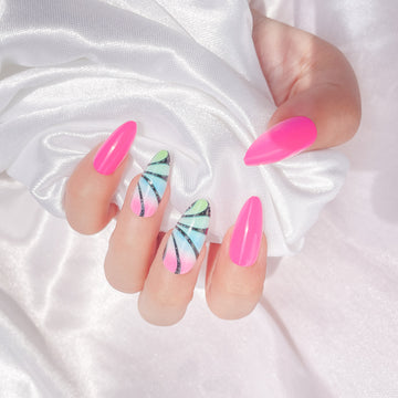 OPOOLA Almond Press on Nails Medium, Multi color printing,OPOOLA Rainbow Jelly Soft Gel Fake Nails for Women Fit Natural,  Stick on Nails Reusable, 24pcs False Nails with Design Glue Art Kit
